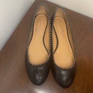 Black leather flats
